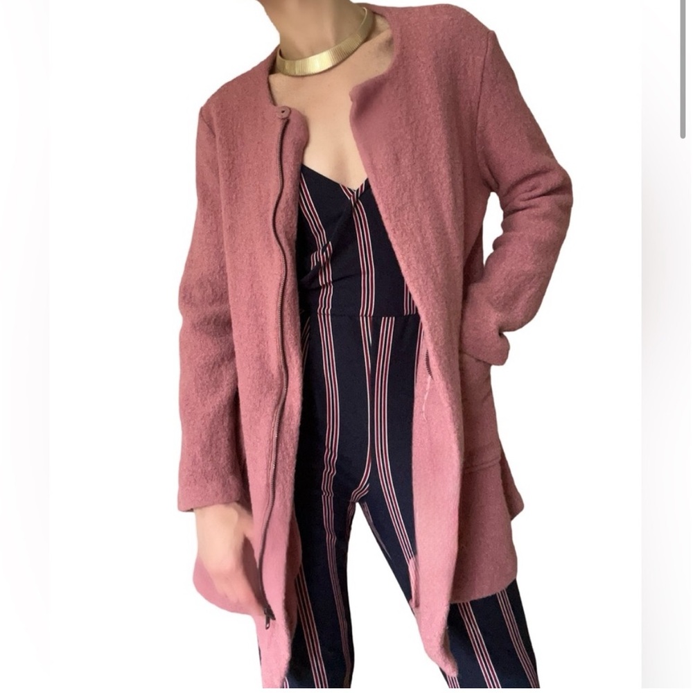 Max Studio Pink Wool Blend Long Line Zip Down Jacket Blazer Size Large - Picture 3 of 13